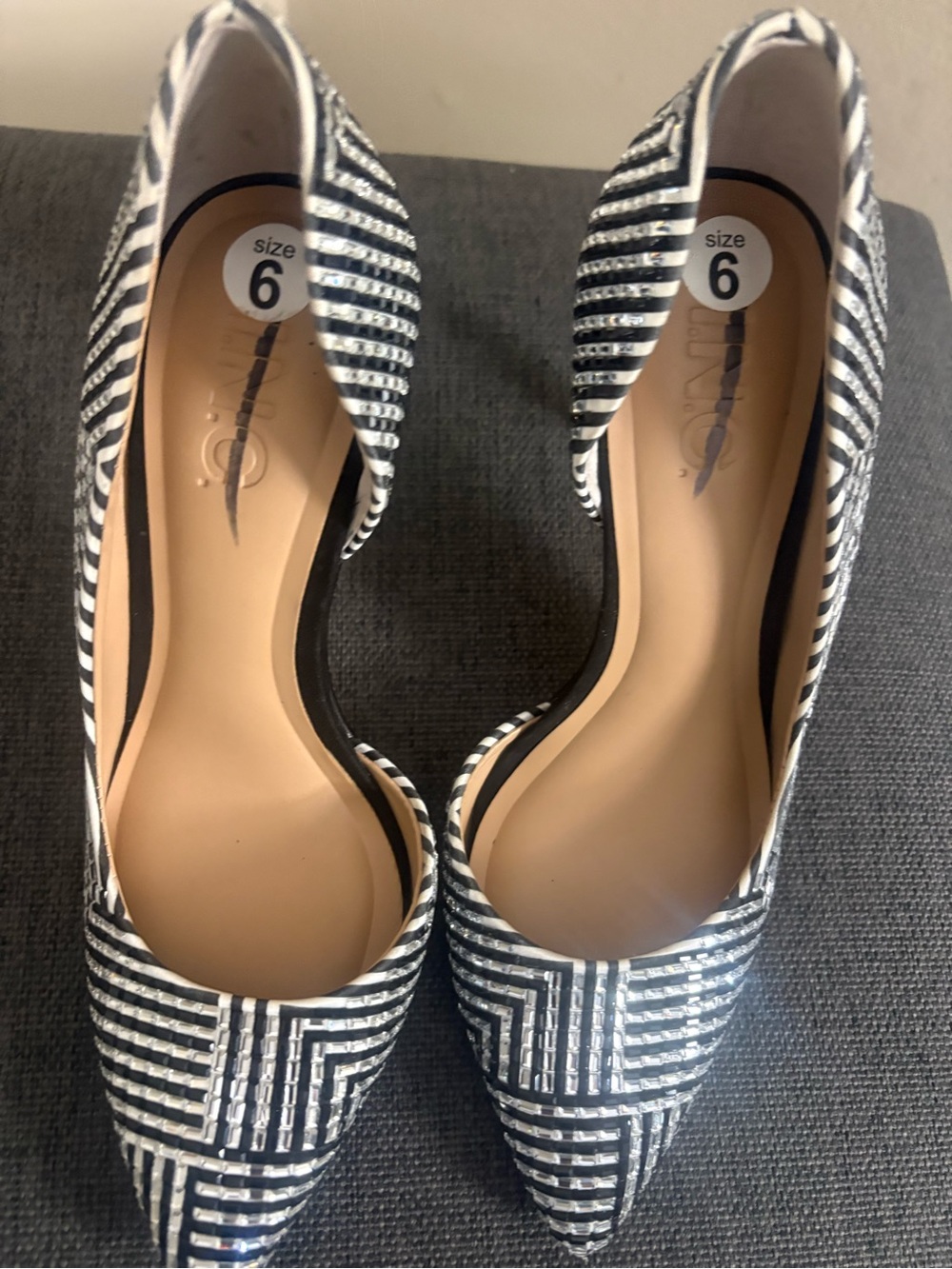 INC Black and Silver Sequins Closed Toe High Heels Size 6